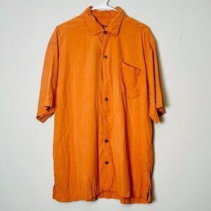 Tommy Bahama Camp Shirt Men's Large Orange Button‎ Up 100% Silk Fall Dad Barn